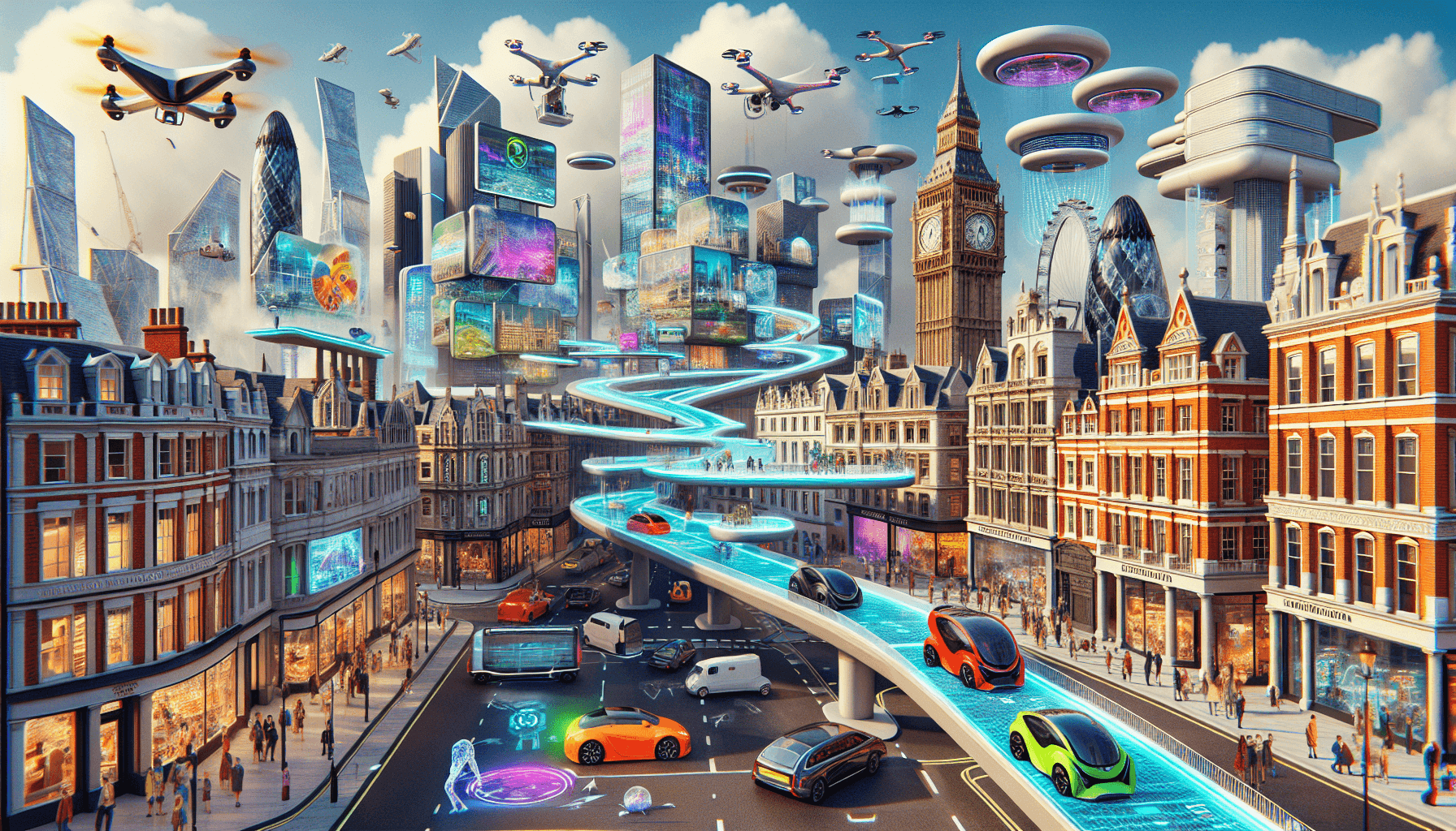 Cityscape of London with a modern, futuristic touch